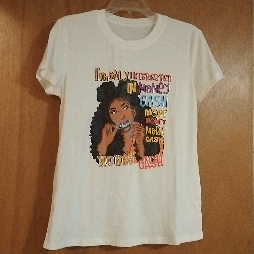 Womens White Short Sleeve "Money" T-shirt